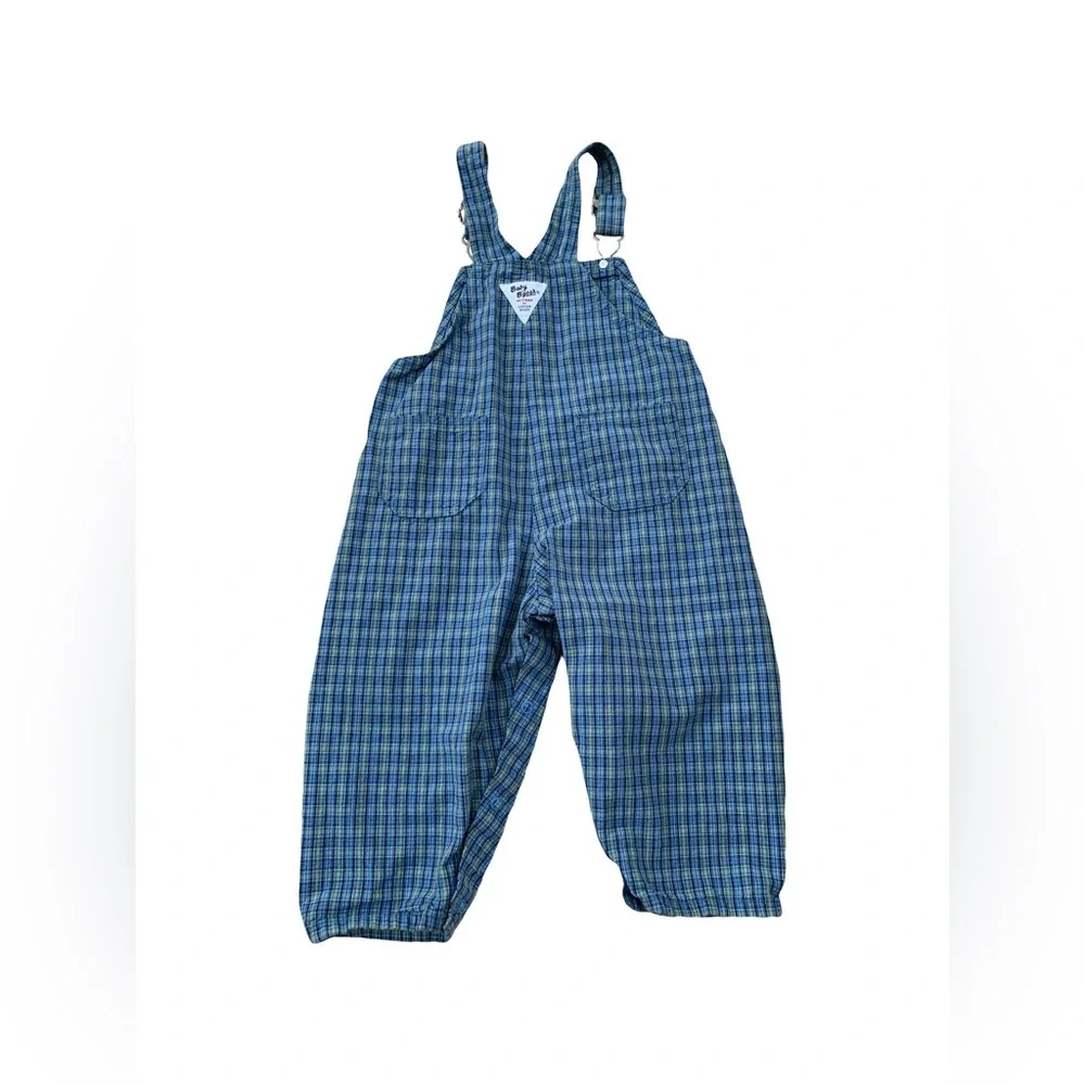 Vintage Oshkosh Size 24 Months Blue and Green Plaid Overalls